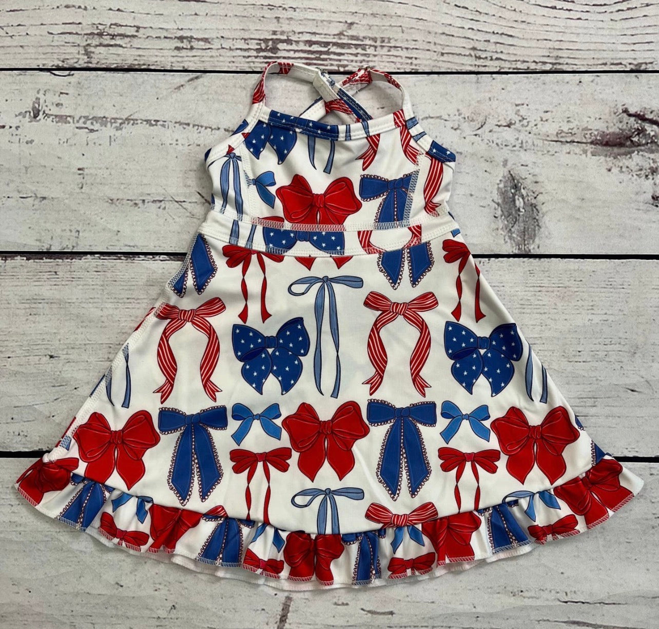 Red,white,blue bow girls athletic dress