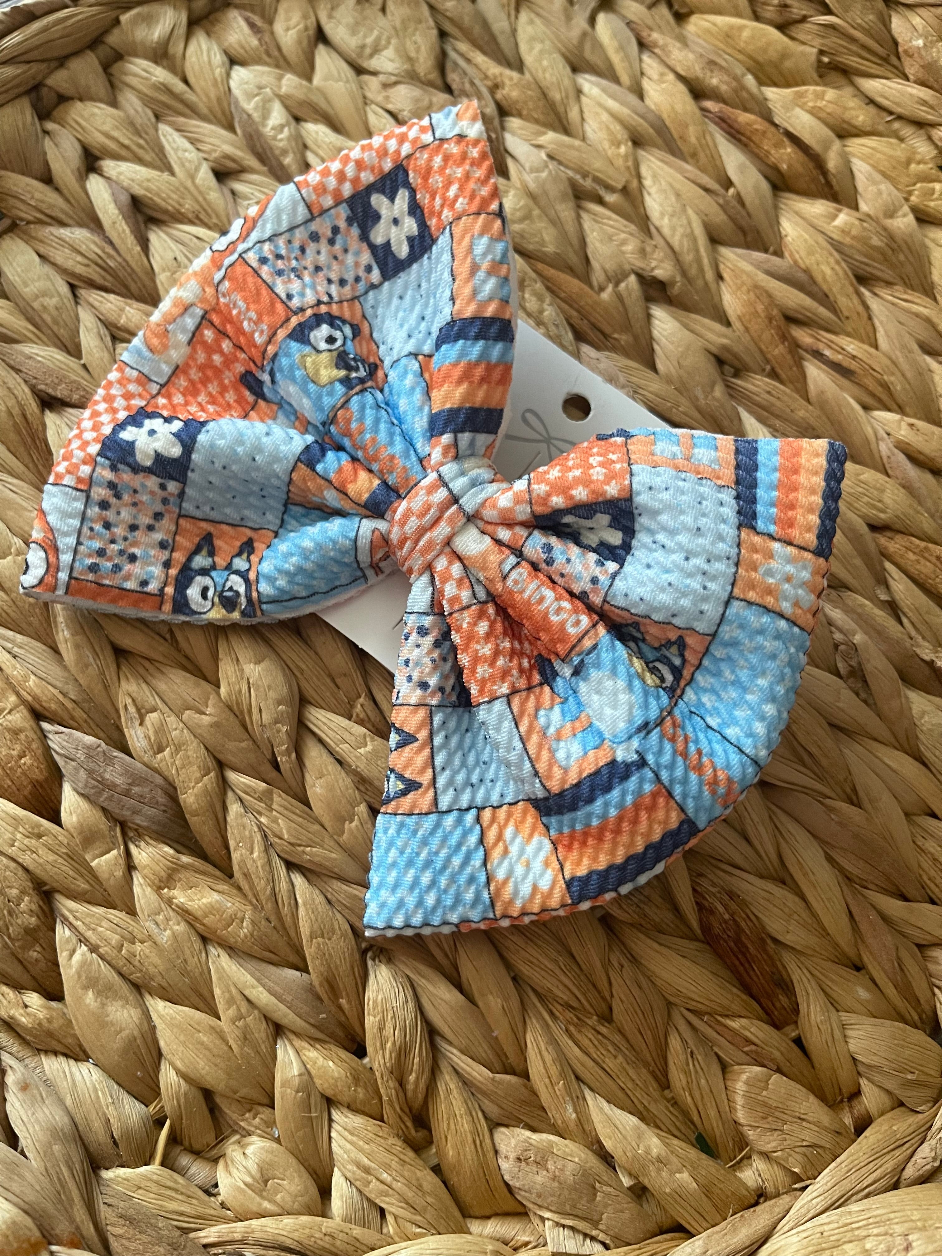 Blue spring patch work bow