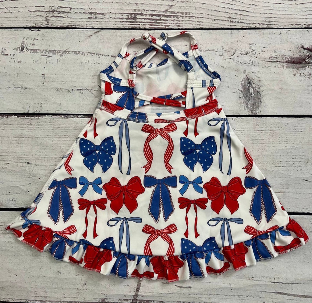 Red,white,blue bow girls athletic dress
